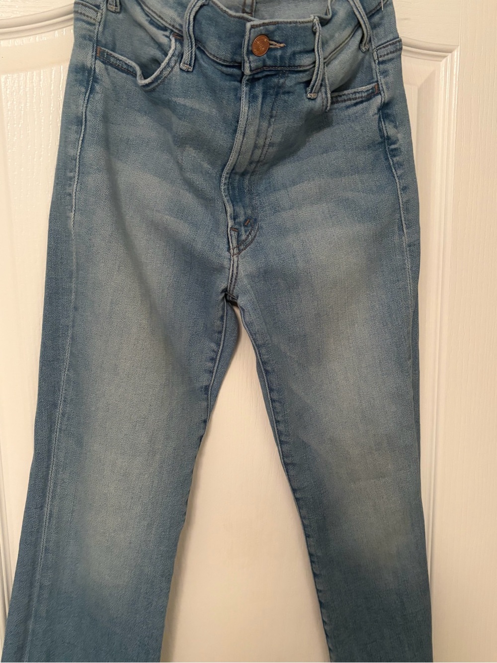 MOTHER Light Blue Cropped Slim Straight Jeans